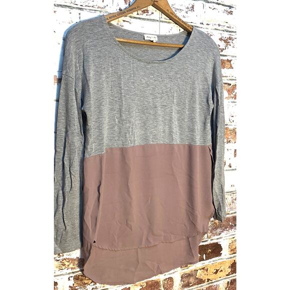 Anthropologie Meadow Rue Gray/Mauve Mixed Media Long Length Tunic Blouse - Picture 3 of 9